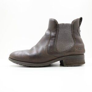 UGG Bonham Brown Leather Waterproof Wool-Lined Flat Ankle Boots - Women's 9